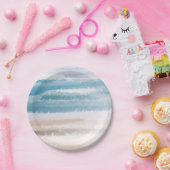 Assiettes En Carton Sandy Beach Ocean Waves Aquarelle Abstraite (Fête)