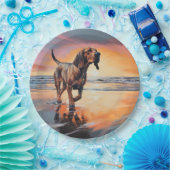 Assiettes En Carton Sandy Paws Bloodhound Dog on Beach Sunset (Fête)