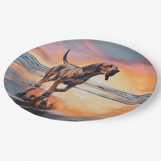 Assiettes En Carton Sandy Paws Bloodhound Dog on Beach Sunset (Angle)