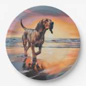 Assiettes En Carton Sandy Paws Bloodhound Dog on Beach Sunset (Devant)