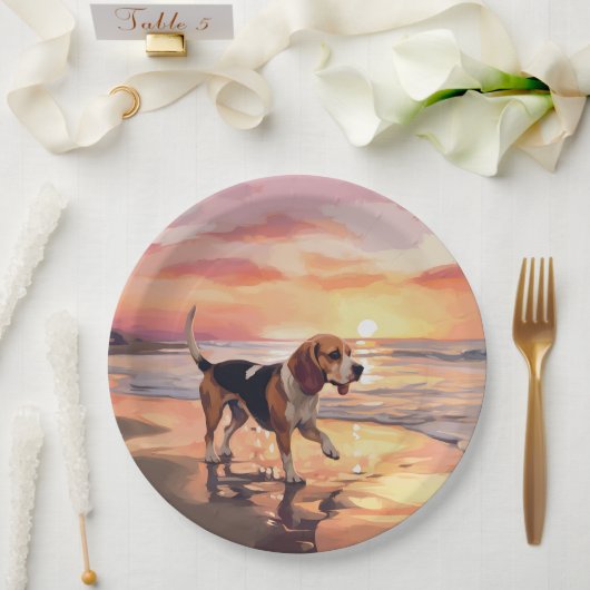 Assiettes En Carton Sandy Paws Chien Beagle sur le coucher du soleil d (Mariage)