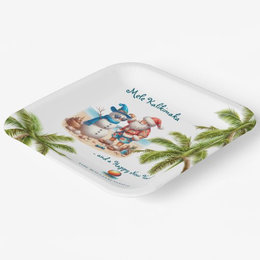 Assiettes En Carton Santa and Snowman Mele Kalikimaka Christmas (Angulaire)