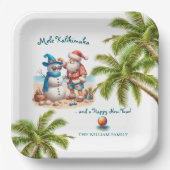 Assiettes En Carton Santa and Snowman Mele Kalikimaka Christmas (Recto)
