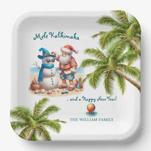 Assiettes En Carton Santa and Snowman Mele Kalikimaka Christmas (Recto)