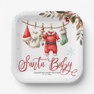 Assiettes En Carton Santa Baby Noël Fête de Bébé d'Hiver