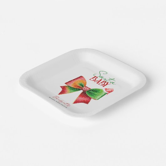 Assiettes En Carton Santa Baby shower bow and Santa hat Christmas (Angulaire)