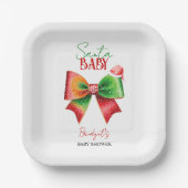 Assiettes En Carton Santa Baby shower bow and Santa hat Christmas (Recto)