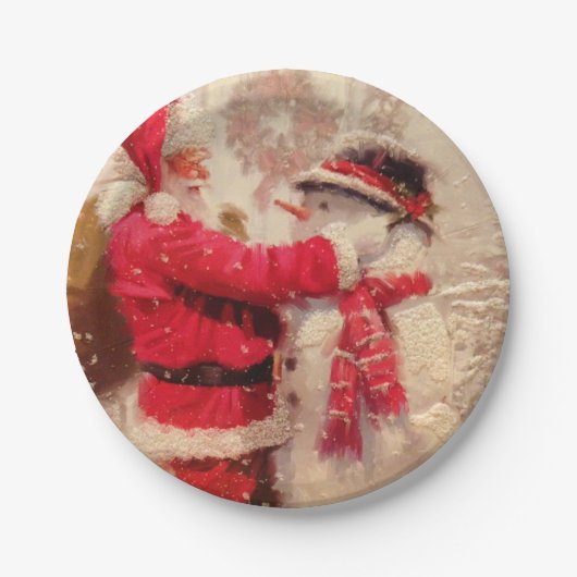 Assiettes En Carton Santa claus and snowman in snowfall (Devant)