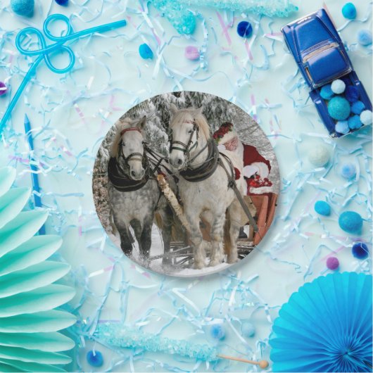 Assiettes En Carton Santa Claus Carriage Noël (Fête)