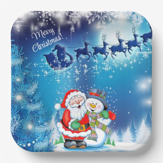 Assiettes En Carton Santa Claus Christmas Eve Reindeer Snowman Papier  (Recto)