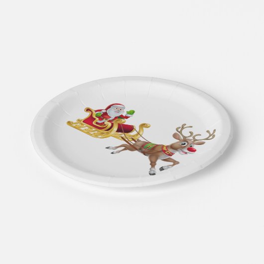 Assiettes En Carton Santa Claus en traîneau (Angle)