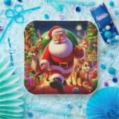 Assiettes En Carton Santa Claus et 2 rennes (Fête)