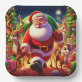 Assiettes En Carton Santa Claus et 2 rennes (Recto)