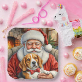 Assiettes En Carton Santa Claus Holding Beagle Christmas Art (Fête)