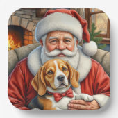Assiettes En Carton Santa Claus Holding Beagle Christmas Art (Recto)