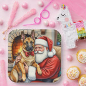 Assiettes En Carton Santa Claus Holding Belgian Malinois Christmas Art (Fête)