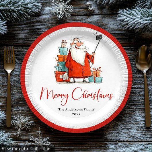 Assiettes En Carton Santa Claus Humor Red White Christmas Paper Plates