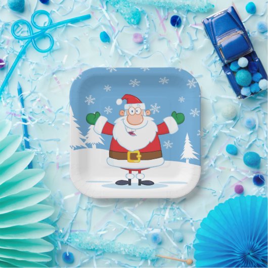 Assiettes En Carton Santa Claus in Snowy Winter Scene (Fête)