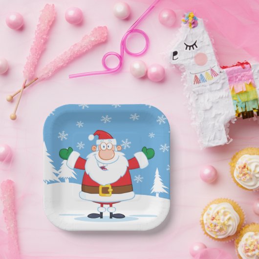 Assiettes En Carton Santa Claus in Snowy Winter Scene (Fête)