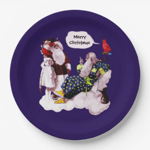 Assiettes En Carton SANTA CLAUS, PETITE ANGEL & MERLIN Fête de Noël