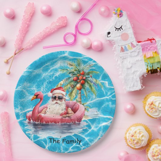 Assiettes En Carton SANTA Claus pool party Noël en juillet (Fête)