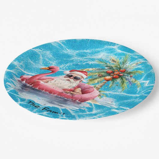 Assiettes En Carton SANTA Claus pool party Noël en juillet (Angle)