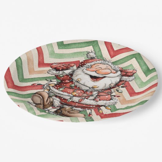 Assiettes En Carton Santa Claus Tangled In Christmas Lights (Angle)