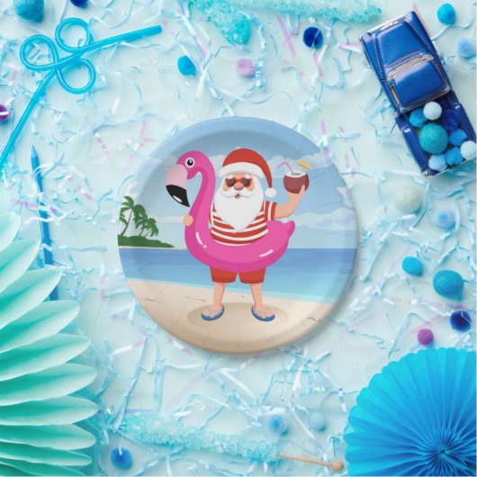 Assiettes En Carton Santa Claus with flamingo (Fête)