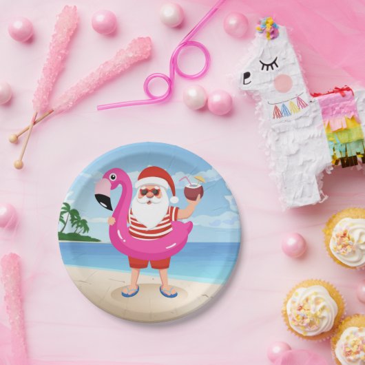 Assiettes En Carton Santa Claus with flamingo (Fête)