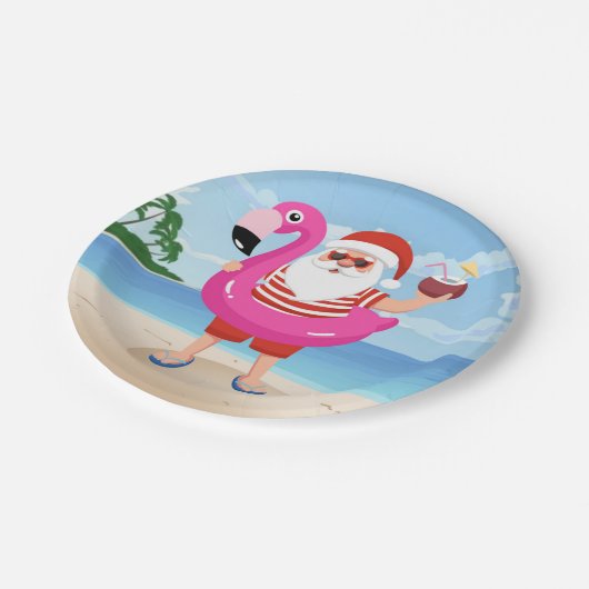 Assiettes En Carton Santa Claus with flamingo (Angle)
