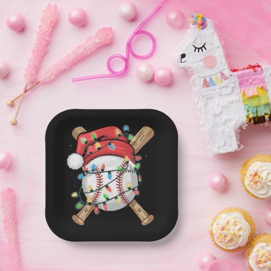 Assiettes En Carton Santa Sports Christmas Baseball Player (Fête)