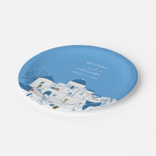 Assiettes En Carton Santorin Destination Mariage de l'île grecque (Angle)