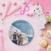 Assiettes En Carton Santorini Greece - blue door at santorini greece (Fête)