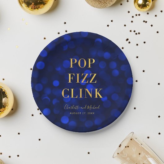 Assiettes En Carton Saphir Bleu Faux Or Pop Fizz Clink