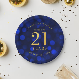 Assiettes En Carton Saphire Bleu Bokeh Santé pour 21 Ans Anniversaire
