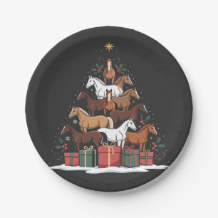Assiettes En Carton Sapin de Noël en forme de cheval, Noël équin