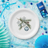 Assiettes En Carton Sapin de Noël Flocons d'Argent Ornements Bleus (Fête)