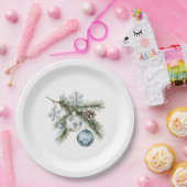 Assiettes En Carton Sapin de Noël Flocons d'Argent Ornements Bleus (Fête)