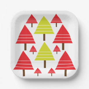 Assiettes En Carton Sapin de Noël Rouge Vert Moderne Motif Minimaliste