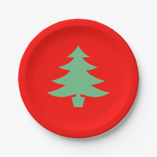 Assiettes En Carton Sapin de Noël Rouge Vert Xmas 4Helen