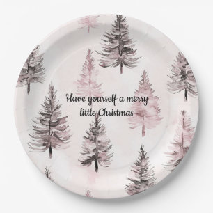 Assiettes En Carton Sapins de Noël Rose Crème