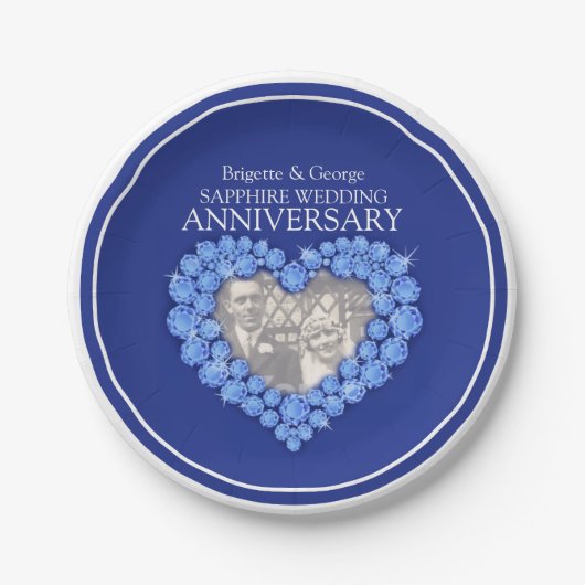 Assiettes En Carton Sapphire Anniversaire photo plaque papier coeur (Devant)