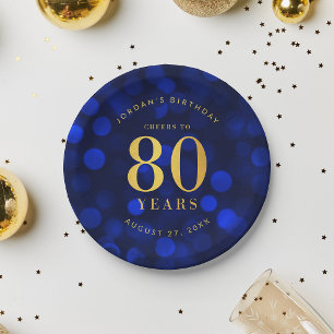 Assiettes En Carton Sapphire Blue Bokeh salue à 80 ans Anniversaire