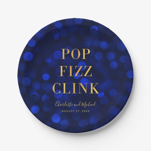 Assiettes En Carton Sapphire Blue Faux Gold Pop Fizz Clink (Devant)