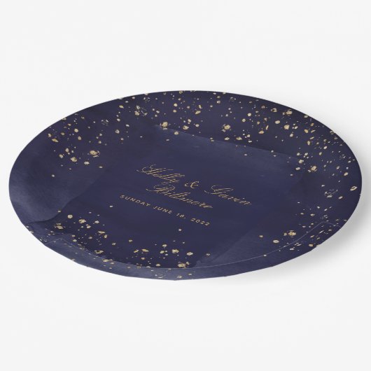 Assiettes En Carton Sapphire & Gold Mariage 9 pouces Dîner (Angle)