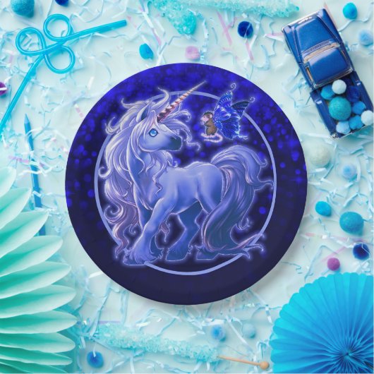 Assiettes En Carton Sapphire Sparkle Blue Unicorn (Fête)