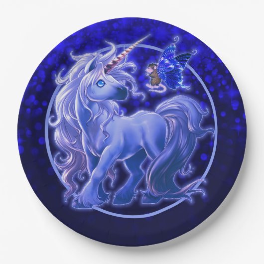Assiettes En Carton Sapphire Sparkle Blue Unicorn (Devant)