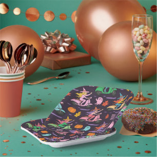 Assiettes En Carton Sassy Witch Moped Motif -Jolies Sorcières Pastel