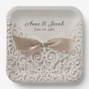 Assiettes En Carton Satin Bow On Lace pour Anniversaire