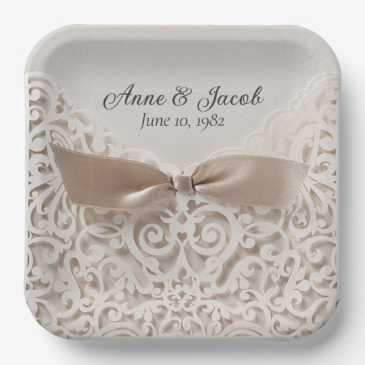 Assiettes En Carton Satin Bow On Lace pour Anniversaire (Recto)